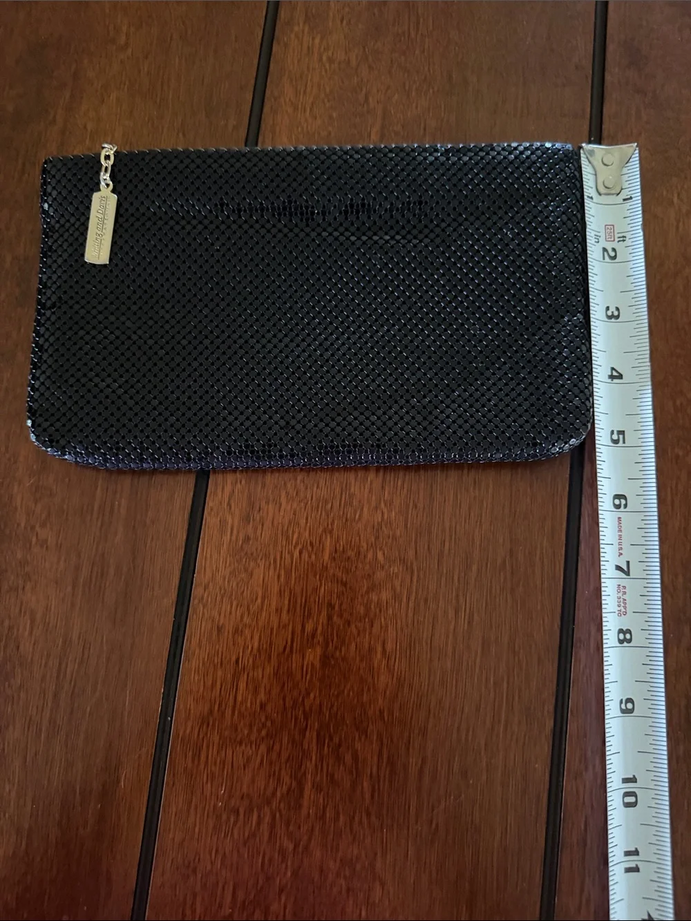 Vintage Whiting & Davis Black Mesh Wristlet Clutch with Gold Tag
